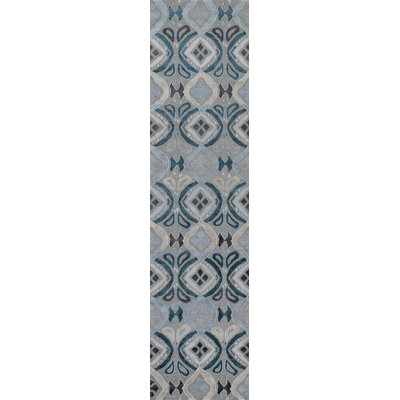 Bali Geometric Area Rug in Platinum/Sky Blue/Teal