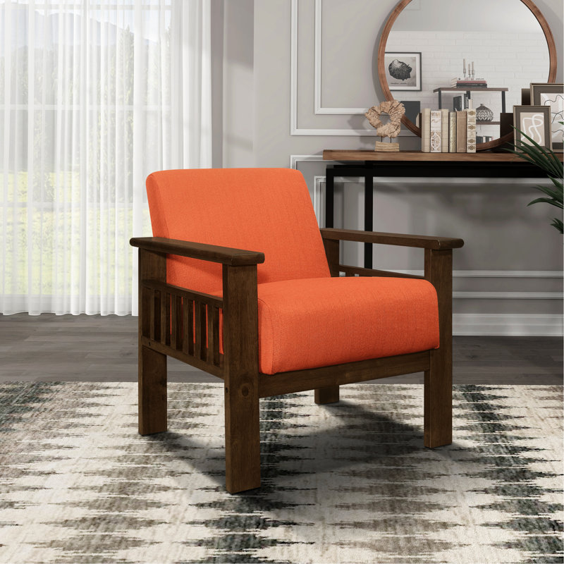Home Accent Chair In Orange, Solid Wood Frame With Walnut Finish And Textured Fabric Covering Modern Living Space Storage Feature