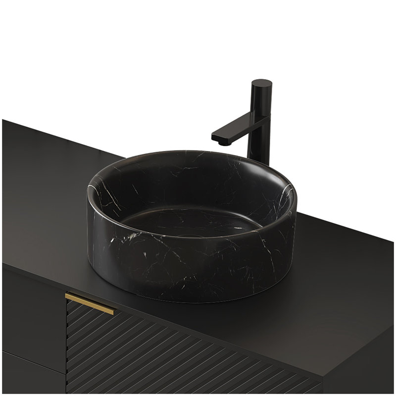 14'' Bathroom Round Ceramic Sink with Stone Pattern, No Faucet No Cabinet, Matte Black