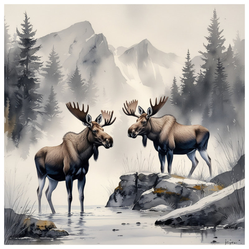 Moose In Mountain Landscape Comforter, Twin