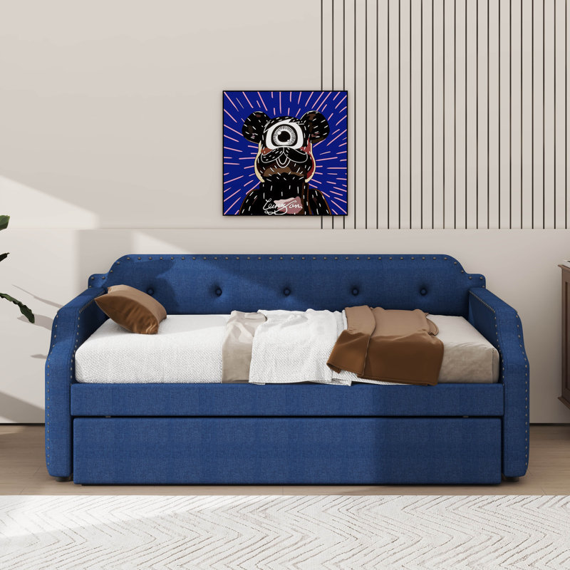 Twin Fabric-Covered Daybed With Pull-Out Trundle, Blue