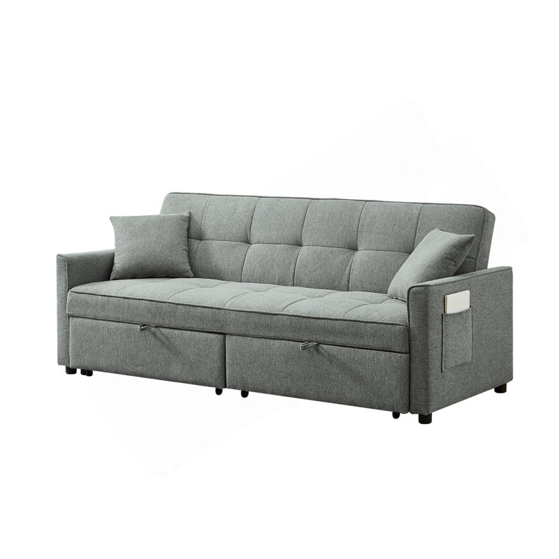 3 In 1 Convertible Sleeper Sofa Bed, Modern Fabric Loveseat Futon Sofa Couch Pullout Bed, Small Love Seat Lounge Sofa Reclining Backrest, Pillows, Pockets, Home Furniture For Living Room, Grey
