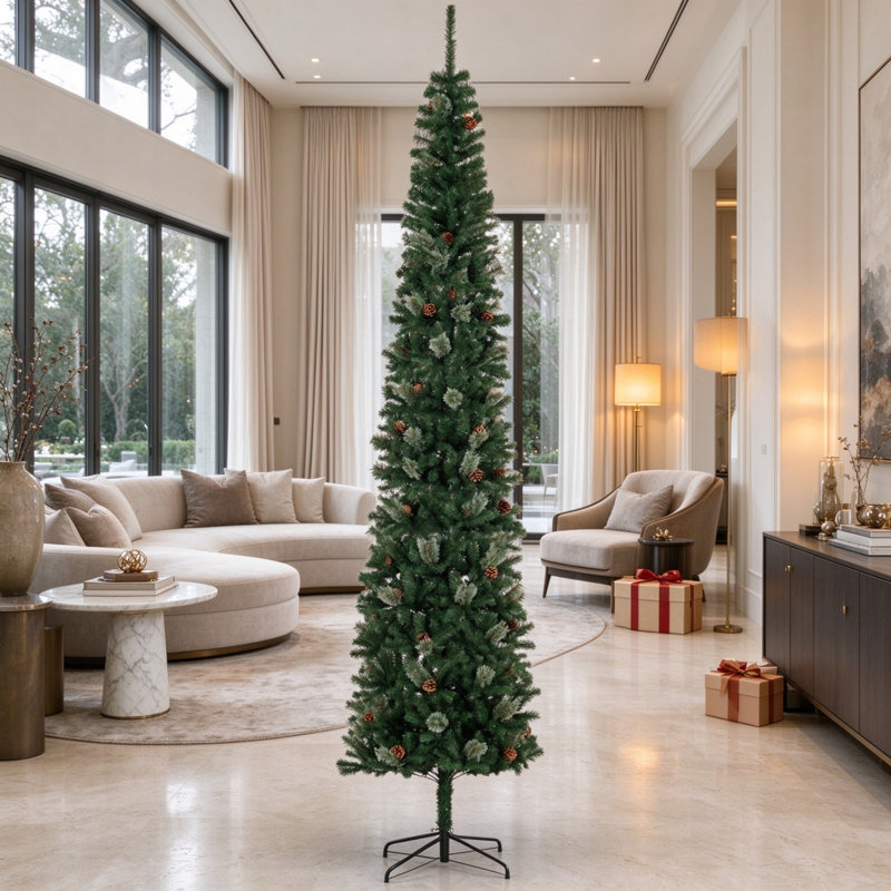 Arbre de Noël artificiel vert 9,5 pi avec 1132 branches, 95 pommes de pin, pointes mixtes et base en métal
