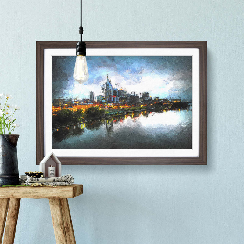 Nashville Tennessee Skyline at Night - Framed Print, Walnut Framed, 27cm H x 36cm W x 2cm D
