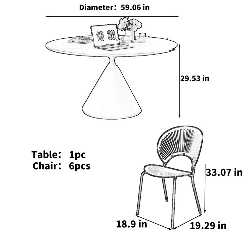Table de salle à manger moderne en pierre frittée blanc crème, 7