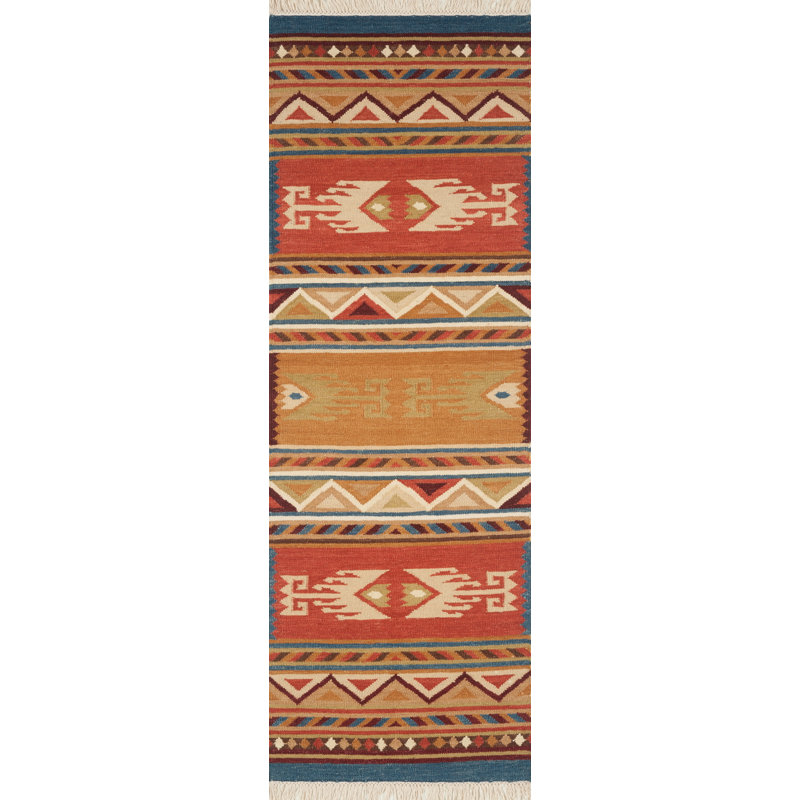 Tapis en laine tissé à plat à la main Clemente, Tapis de couloir 2 pi x 6 pi