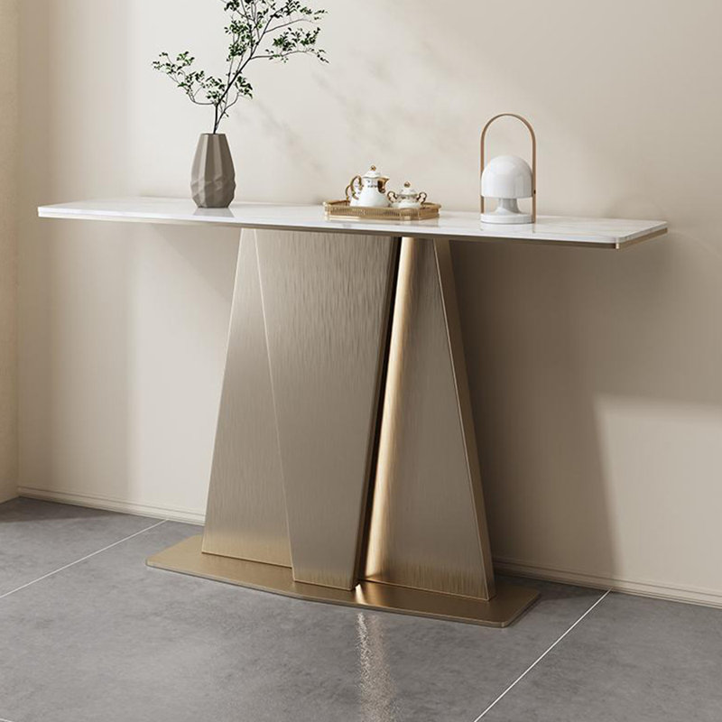 Console moderne en pierre frittée simple., H 33,4 po x l 59 po x P 13,7 po, Doré