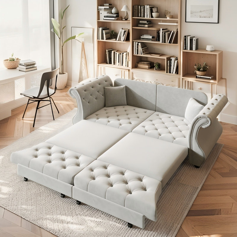 Canapé-lit surdimensionné de 83,8 po Chesterfield, Gris, H 34 po x l 83 po x P 32 po
