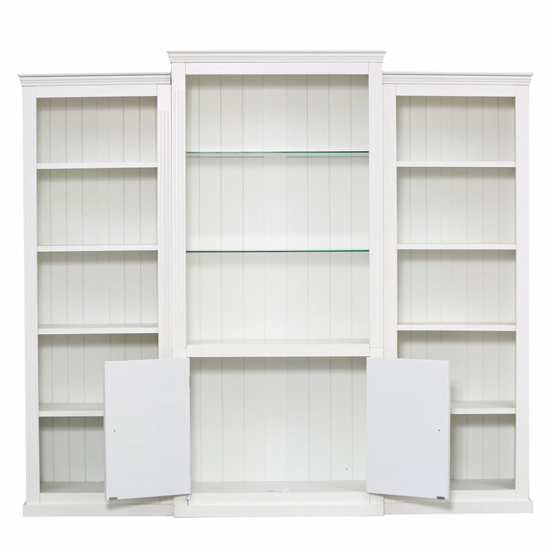 3-Piece Display Bookcase With 5-Color Adjustable LED Lights, White 