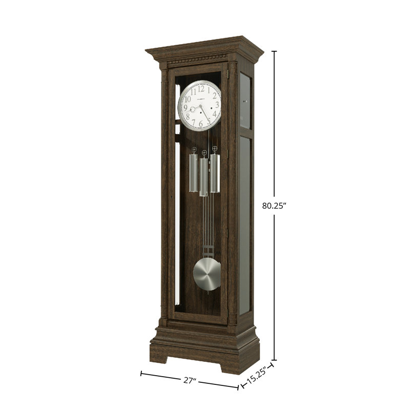 Burnished Oak Grandfather Clock with Nickel Accents