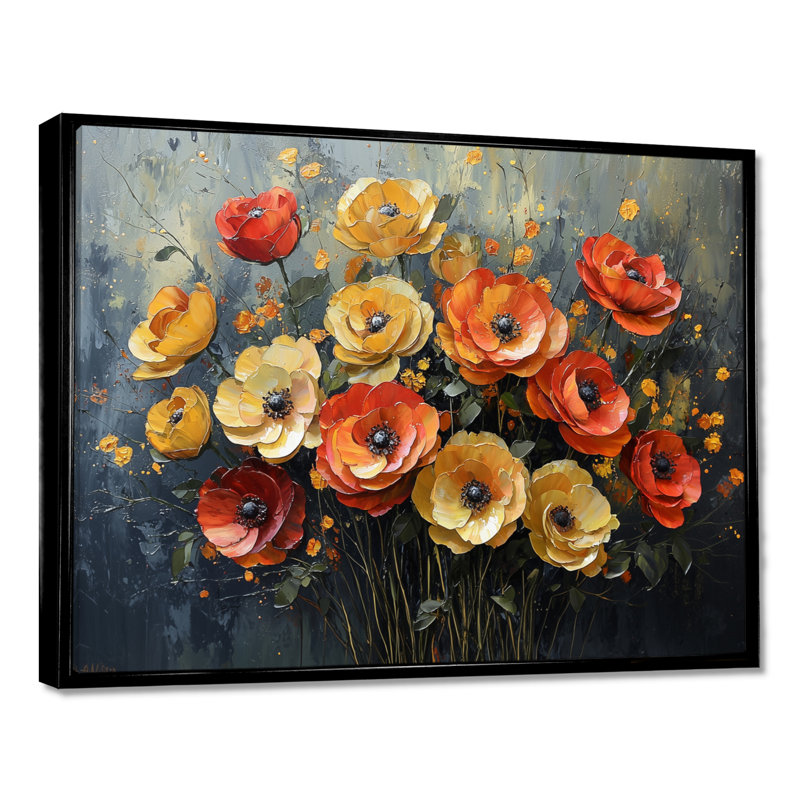 Coucher de soleil sur fond de rose dans le vent I - Roses, art mural, H 12 po x l 20 po, Avec cadre, Noir