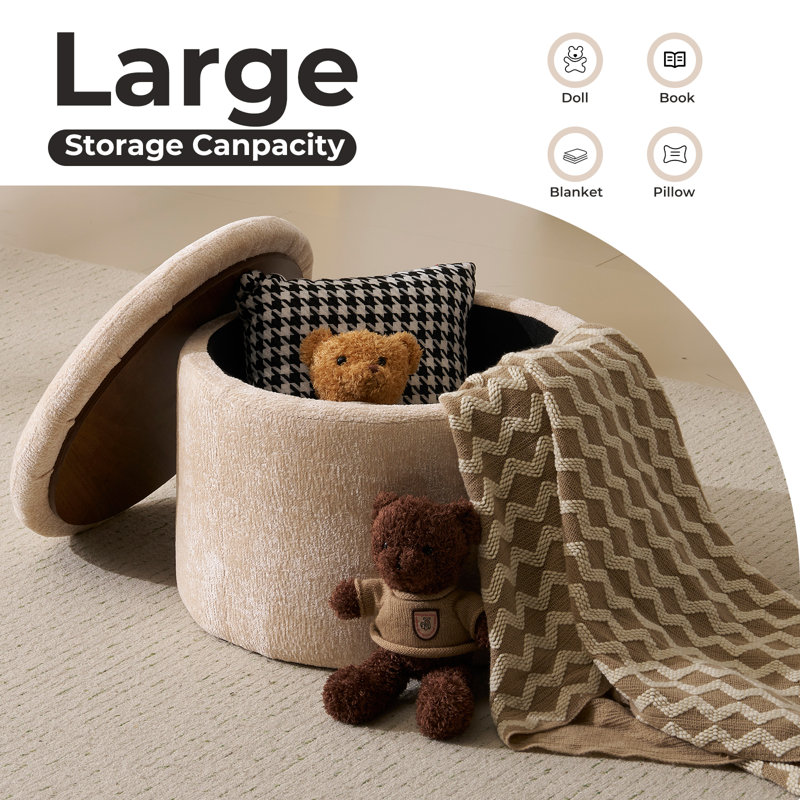 Modern Round Storage Ottoman , Beige, Beige
