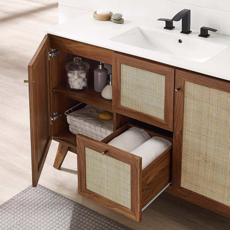 Modway Soma 48'' Free Standing Single Bathroom Vanity with Manufactured Wood Top, White, Walnut