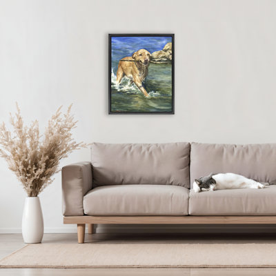 Happy Labrador with Stick Floating Frame, design by George Dyachenko