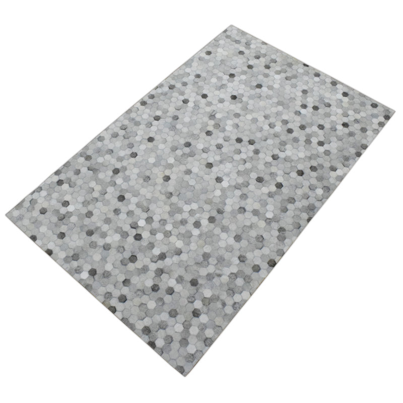 Ahlke Leather Geometric Indoor Rug, Rectangle 5' x 8'