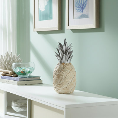 Osiris Sagebrook Home's Unique 12-Inch Seashell Pineapple Decorative Object, Polyresin Multi-Color Accent Piece For Home Elegance And Coastal Charm