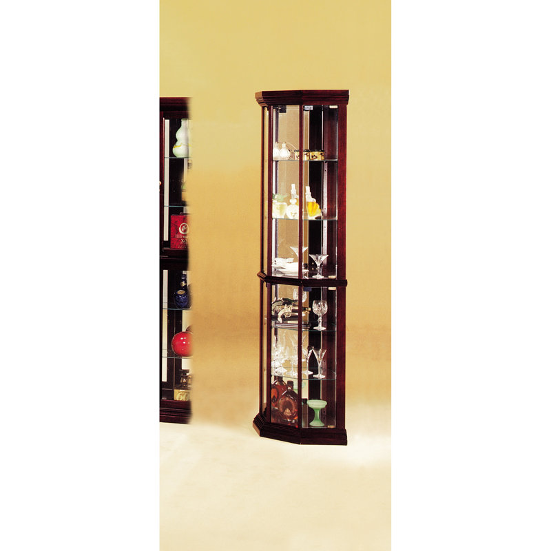 Elegant Corner Cabinet - Cherry Finish, 4 Glass Doors, 6 , 5Mm Shelves, 3Mm Mirror Back For Displaying Treasures Finish Curio  Corner  Back, Stores