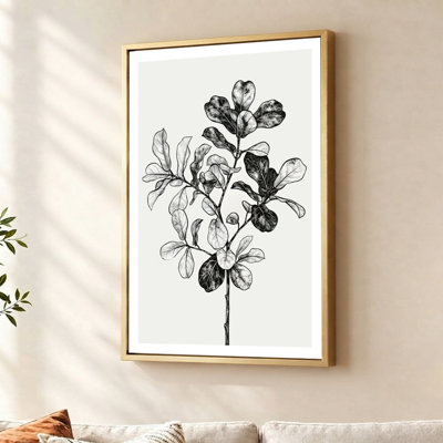 Tableau sur toile encadré avec motif de branches de fleurs sauvages, cadre flottant doré, impression botanique, 76 cm (H) x 51 cm (L)