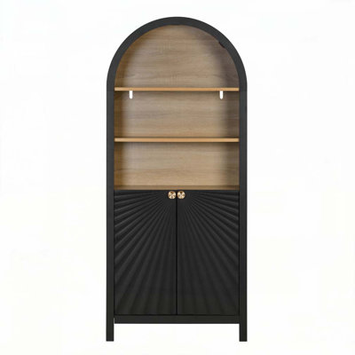 5-Tier Arched Bookshelf with Storage Cabinets