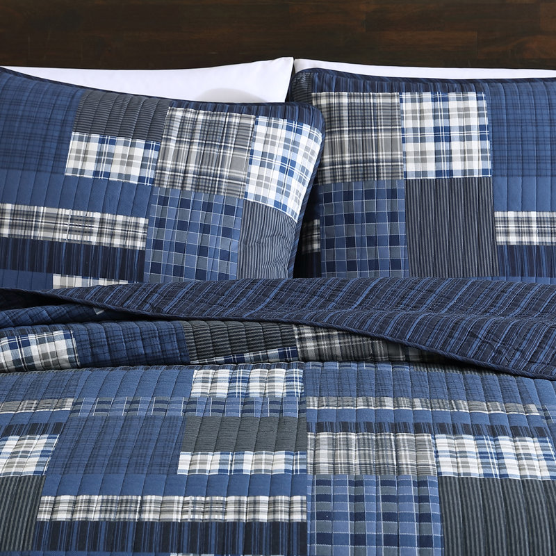 Eddie Bauer Eastmont Cotton Navy Reversible Quilt Set, Twin Quilt + 1 Standard Sham