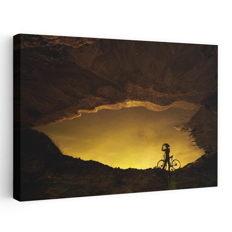 Golden Hour Rider Reflection Dramatic Peaceful Serene Landscape Mountain, impression murale, 40" H x 60" W