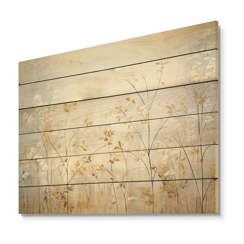 «Beige Herbs Minimal Harmony», art mural en bois sur bois de pin naturel, H 10 po x l 20 po