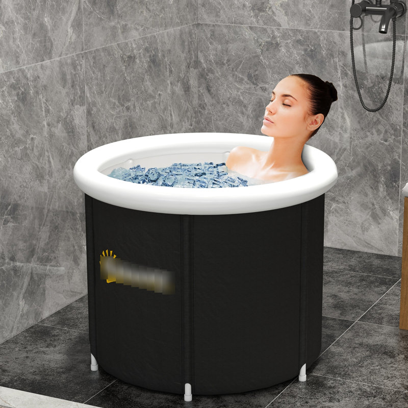 Baignoire plongeante de 79 gallons pour récupération de glace, portable avec couvercle et sac de transport, baignoire noire pour les sportifs, valve de drainage facile