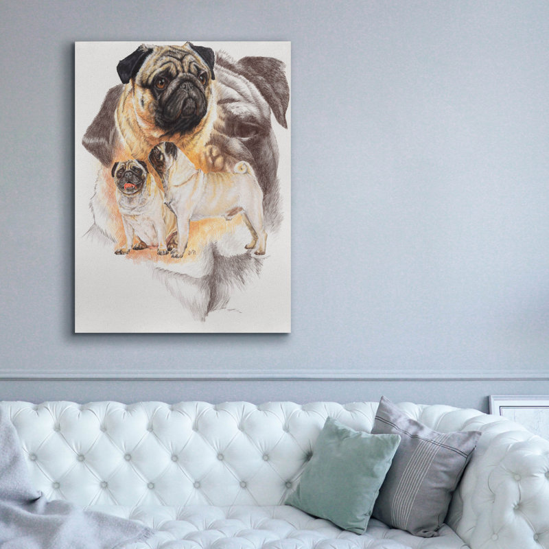 «Pug and Ghost» par Barbara Keith, art mural sur toile, H 54 po x l 40 po