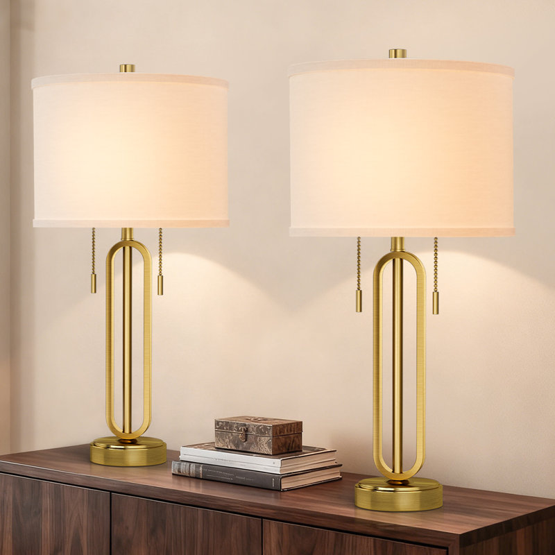 26.5'' Traditional Metal Table Lamp With Usb For Living Room/Bedroom, Polished Gold