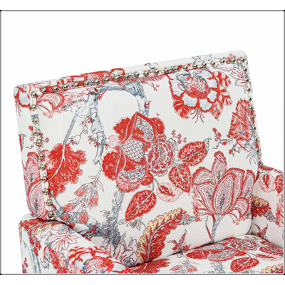 Fauteuil à motif floral avec garniture cloutée et pieds en bois massif, idéal pour une décoration de style campagnard ou traditionnel, fauteuil crapaud rembourré