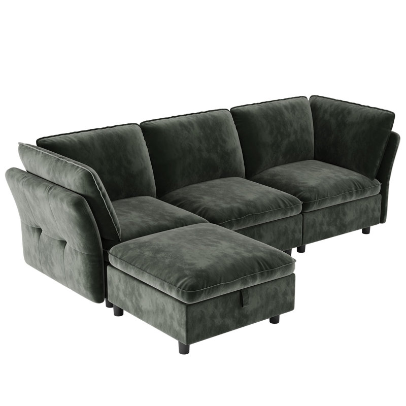 Canapé modulaire modulaire, canapés 3 places en L de 97 po avec repose-pieds et coussins, canapé modulaire en L à assise profonde en velours