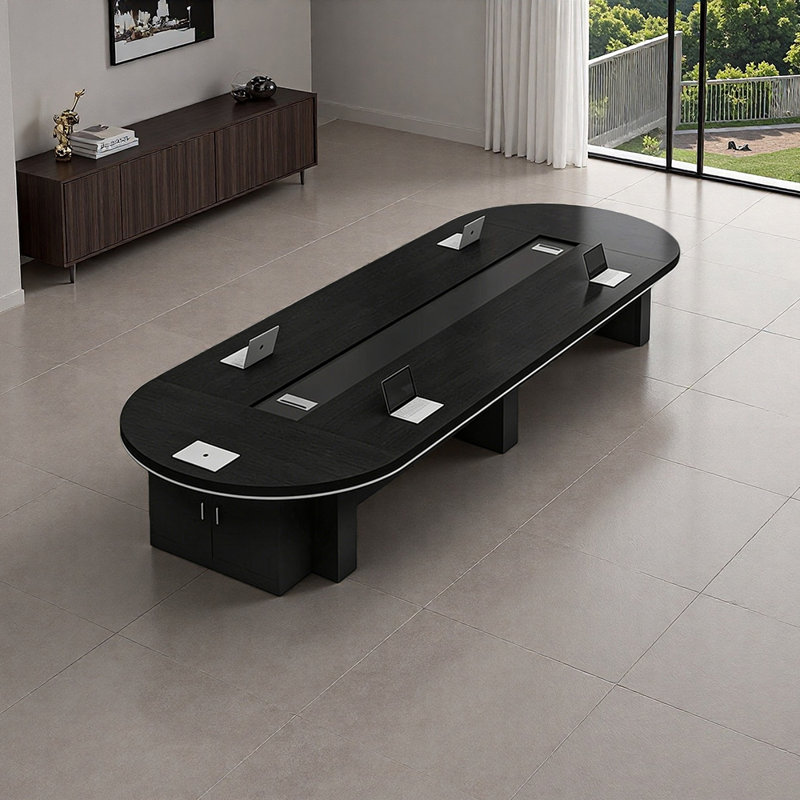 Table de conférence de luxe moderne avec rangement, H 29,52 po x L 157,48 po x l 59,05 po, Noir