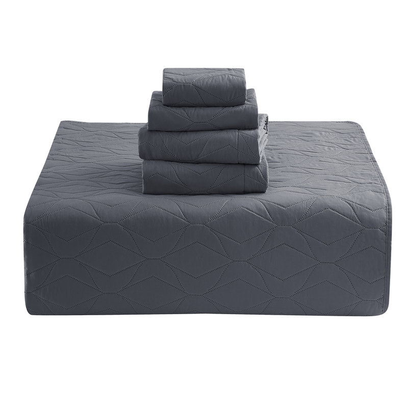 Ensemble de courtepointe réversible en microfibre Ellipse Wave, Courtepointe très grand + 4 taies décoratives, gris