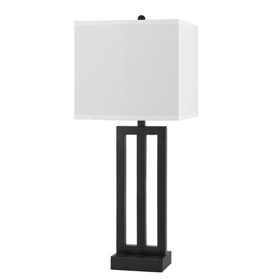 30" Metal Usb Table Lamp With White Rectangular Shade