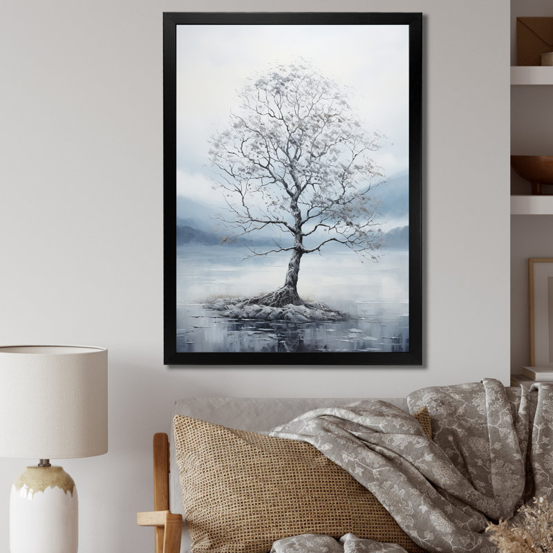 " Grey Tree Monochrome Whispers Landscape IV ", Black Picture Frame, 12" W x 20" H