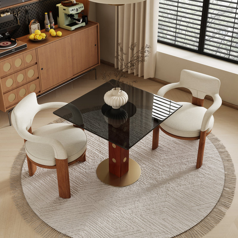 Table de salle à manger contemporaine de 33 po avec pieds en noyer et accents dorés Contemporary Luxe, Gris