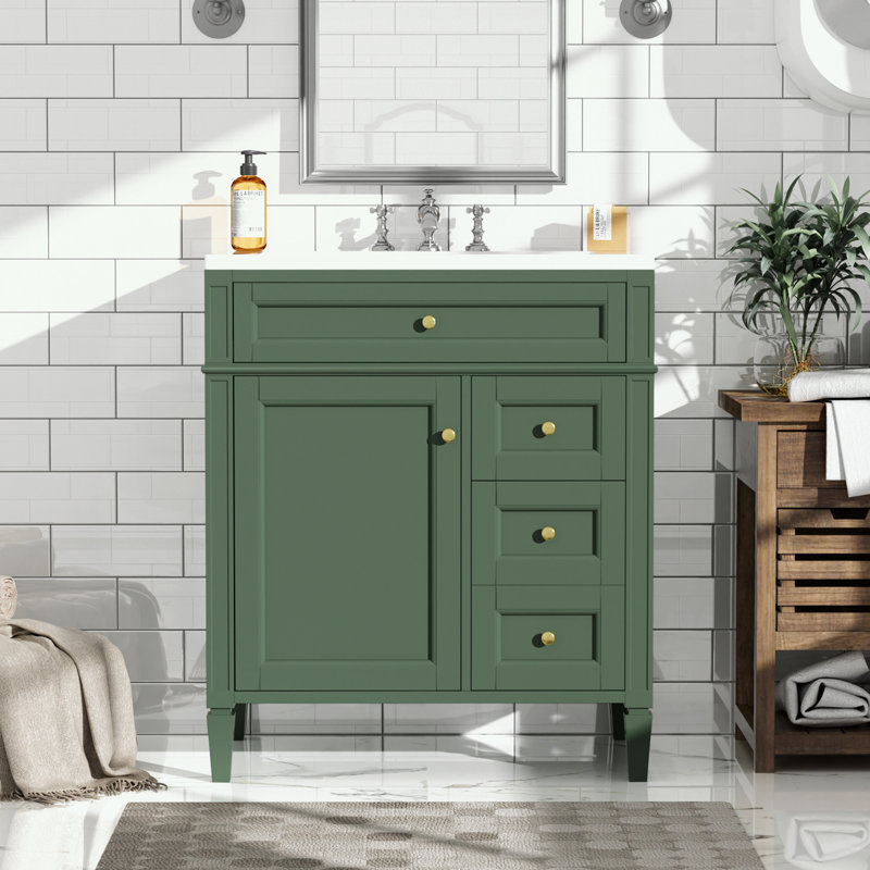 Pollark 30'' Single Bathroom Vanity with Top, Green, Gold