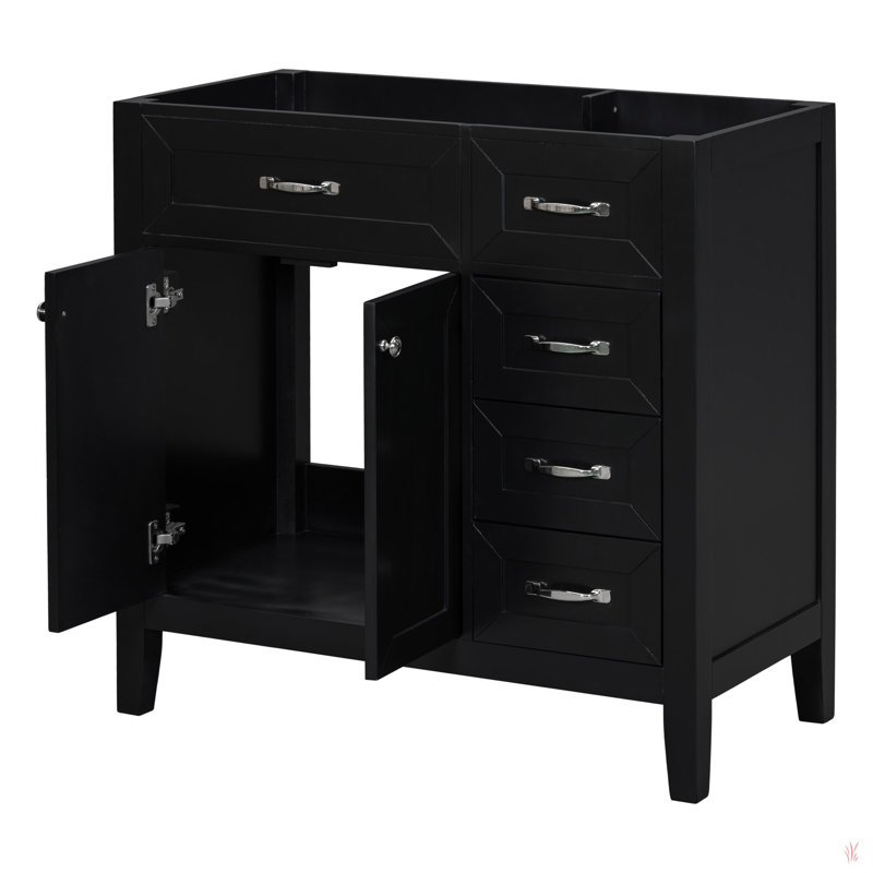 36" Bathroom Vanity Without Sink, Cabinet Base Only, Bathroom Cabinet With Drawers, Solid Frame And Mdf Board, Silver, Black