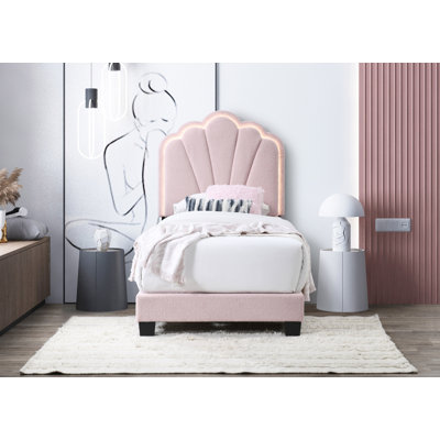 Fabric LED Light HB Platform Bed W/ LED Light & Chunky Leg (Fully Slated)
