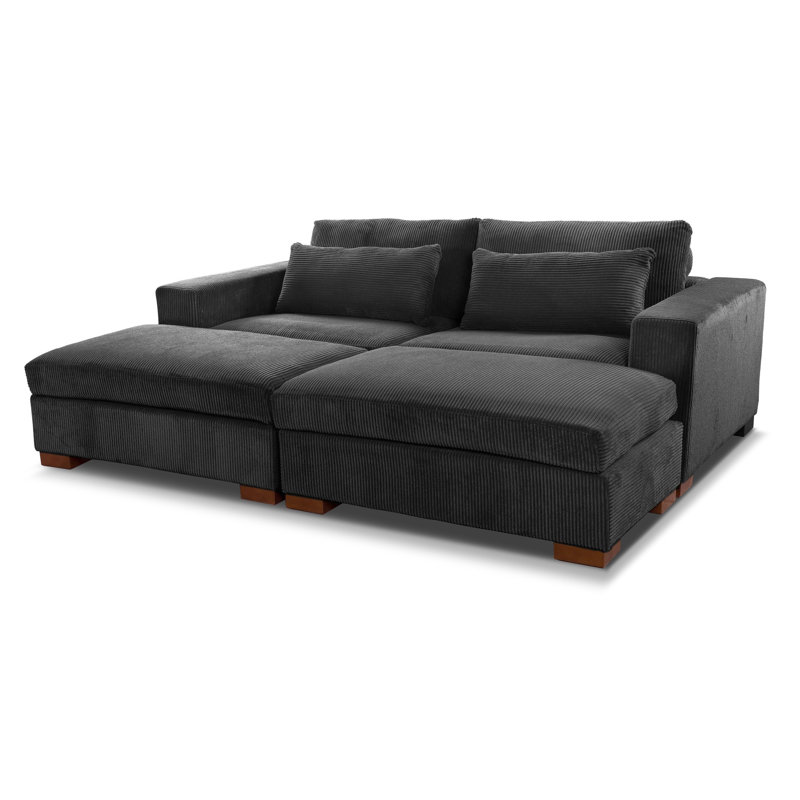 Canapé modulaire 4 pièces Erlendur, Velours côtelé noir