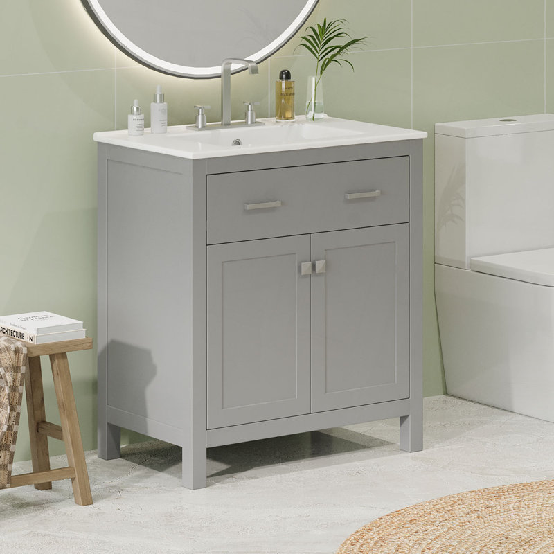 Meuble-lavabo 30 po avec lavabo en céramique, Gris