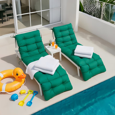 Coussin de chaise longue d'extérieur 72 x 22 x 4 pouces 100% polyester imperméable pour chaise longue d'extérieur avec attaches, vert forêt
