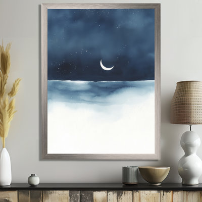Horizon bleu, blanc et bleu nuit I - Tableau encadré Lune