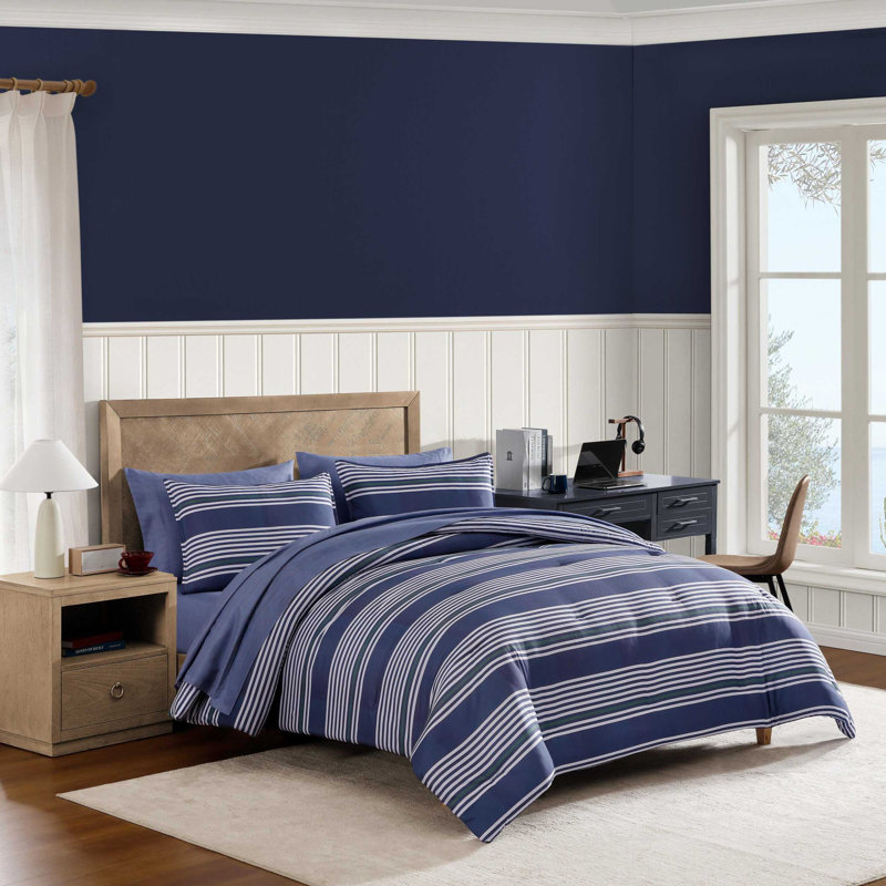 Ensemble d'édredon réversible bleu Tommy Hilfiger, Édredon simple TG et 4 pièces supplémentaires, Bleu rayé 1