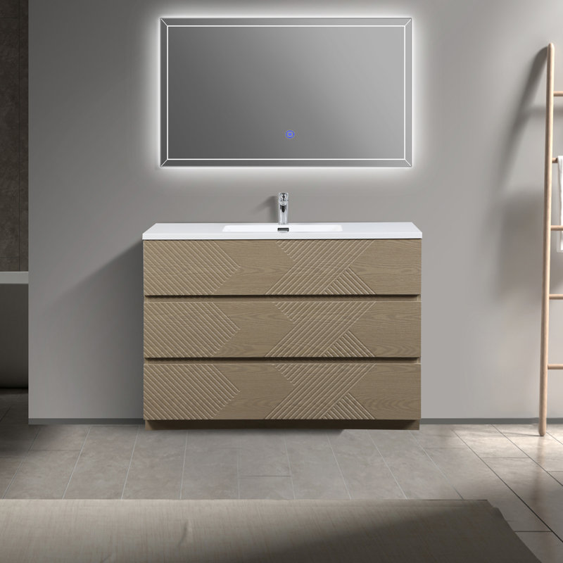 Ilic 48 po L x 19 po P 3 tiroirs Meuble-lavabo autoportant avec évier simple et Comptoir en Polymarbre blanc, 47"