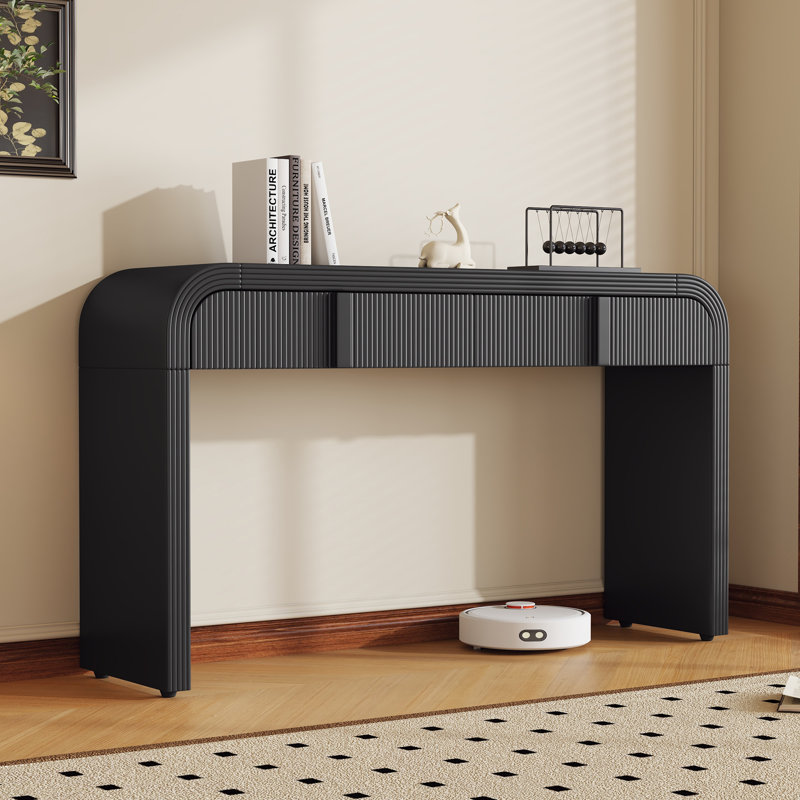 Modern Console Table with 2 Storage Drawers, Fluted Entryway Table with Rounded Silhouette for Hallway Living Room and Entryway (Black)