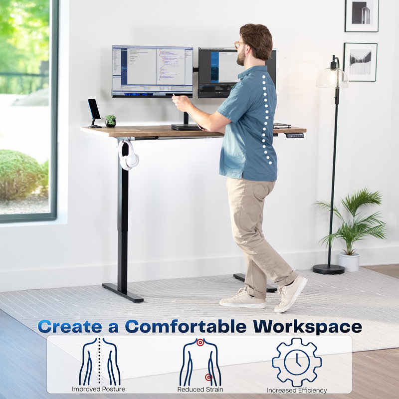 VIVO Single Motor Electric Desk with Push Button Memory Controller, 48.5" H x 60" W x 24" D, Reclaimed Wood/Black