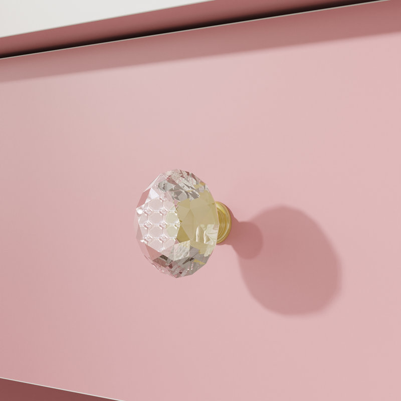 Meuble-lavabo à trois tiroirs rose avec miroir et DEL
