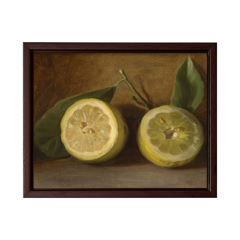 George Henry Hall - Citrons, Canvas, 11"H x 14"W, Brown Framed