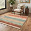 Tapis corail / bleu sarcelle rayé lavable à la machine avec envers antidérapant-2026710463